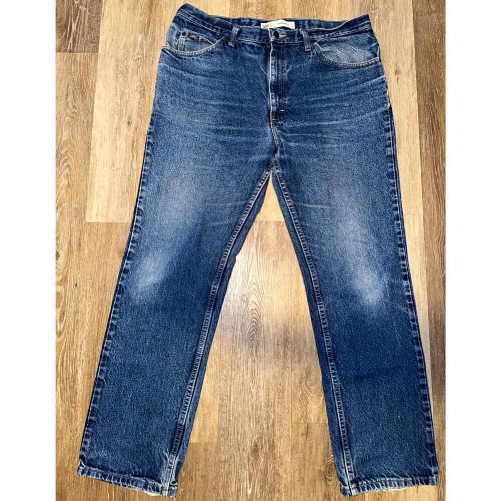Lee Men's Blue Medium Wash Straight Leg Regular Fit Mid Rise Denim Jeans 38x32